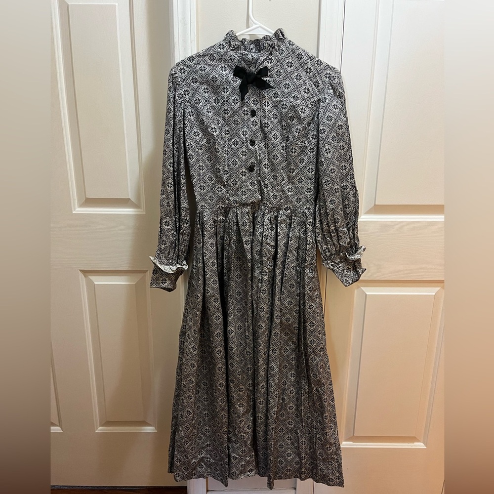 Vintage 1915 Black White Patterned Dress homemade EX guc